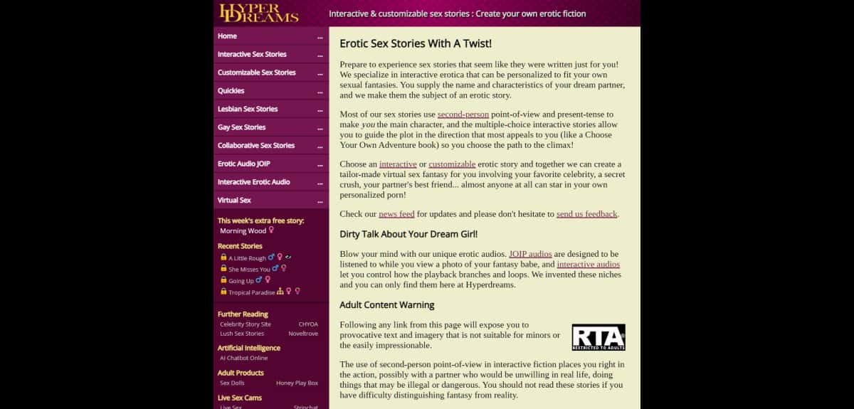 Hyperdreams Interactive Sex Stories - hyperdreams.com webpage