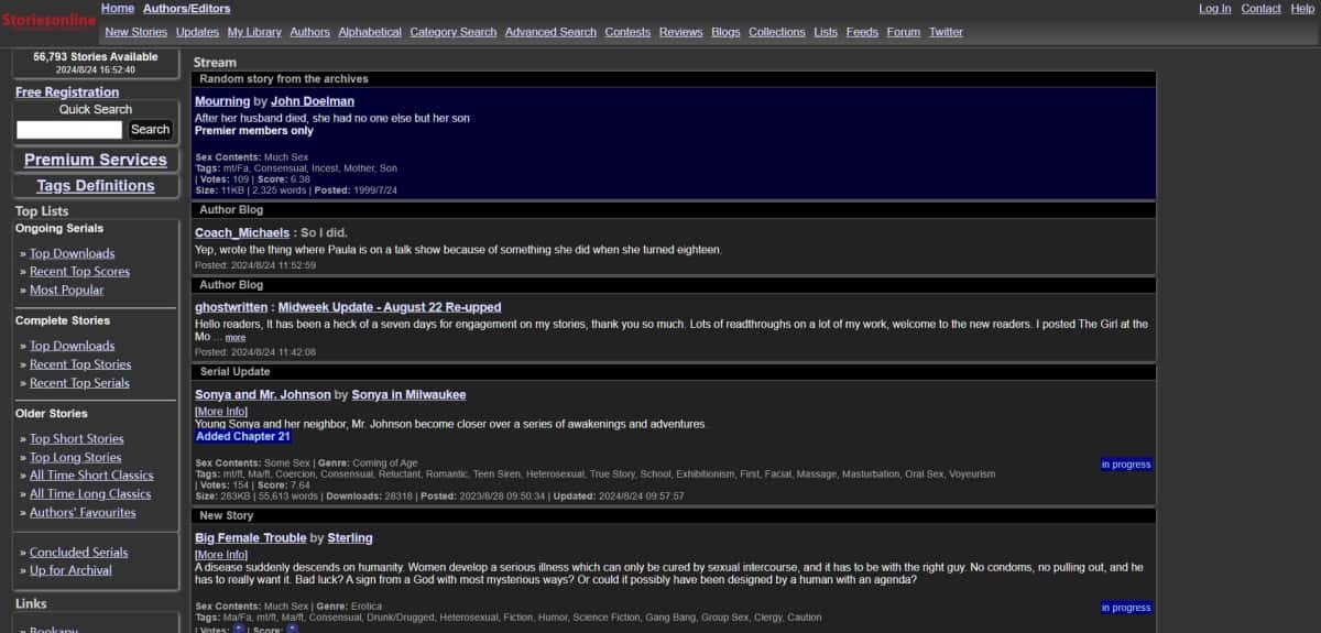Storiesonline - storiesonline.net webpage