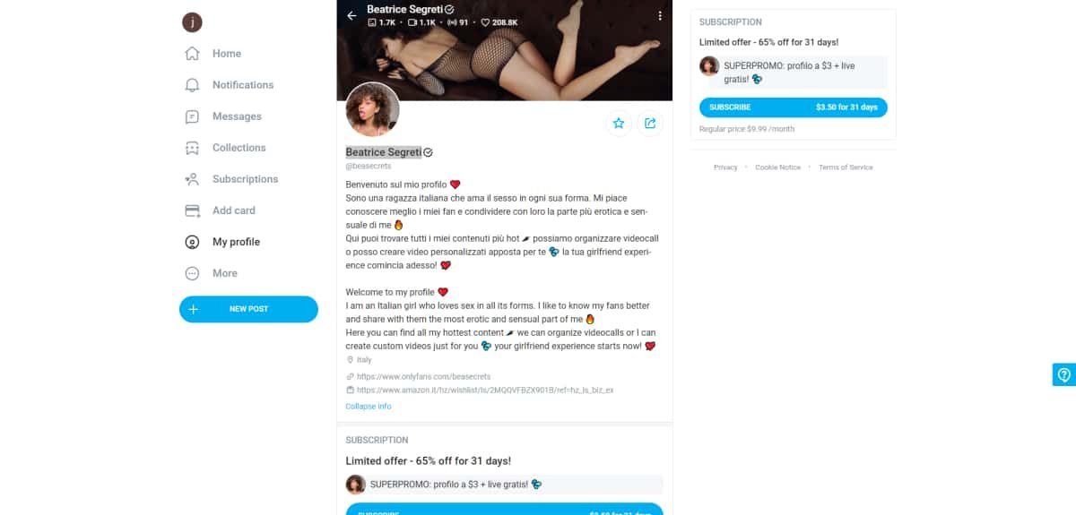 Beatrice Segreti OnlyFans webpage