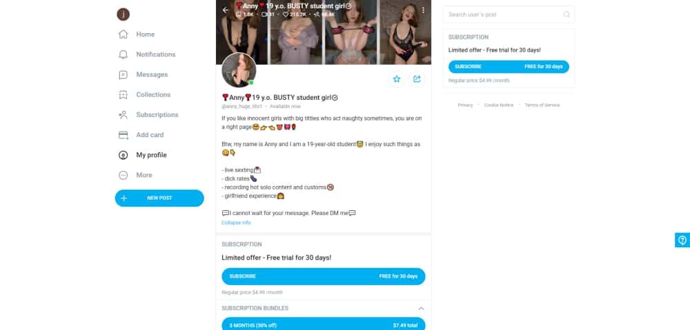 Anny BUSTY student girl OnlyFans page