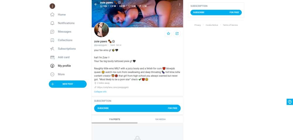 zoie paws - OnlyFans model webpage