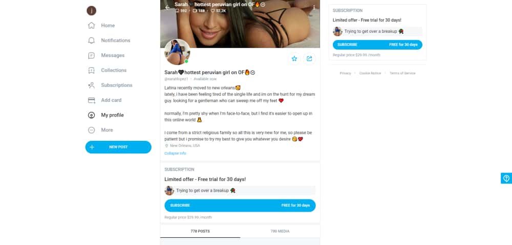 Sarah Lopez Onlyfans model - onlyfans.com webpage